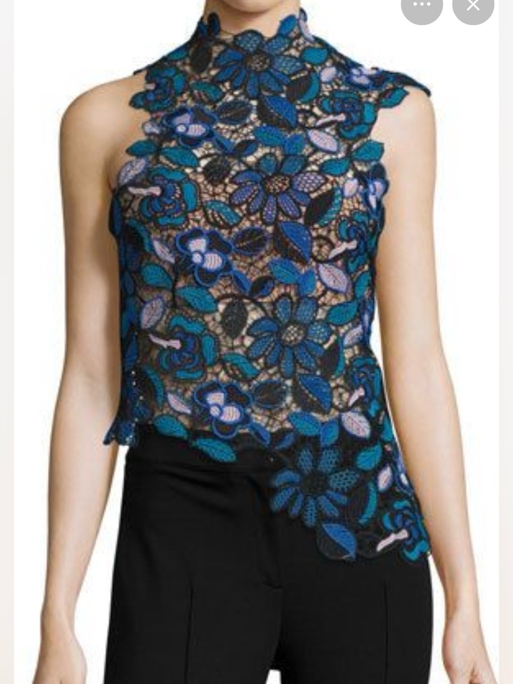 Self Portrait Celeste Guipure Asymmetrical Lace Top Size 0 Blue